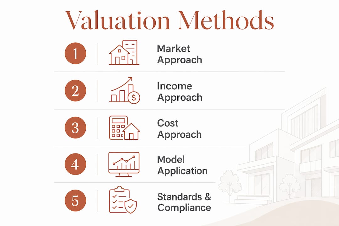 Infographic illustrating main property valuation methods