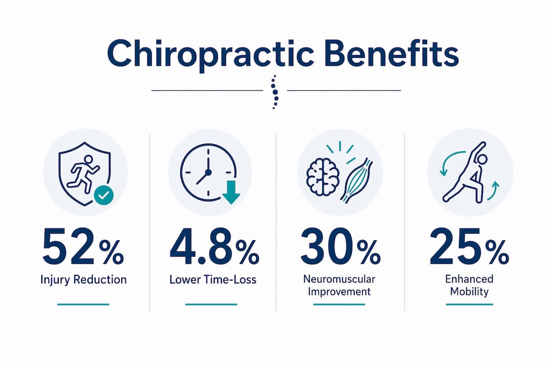Infographic showing chiropractic injury prevention benefits with key statistics