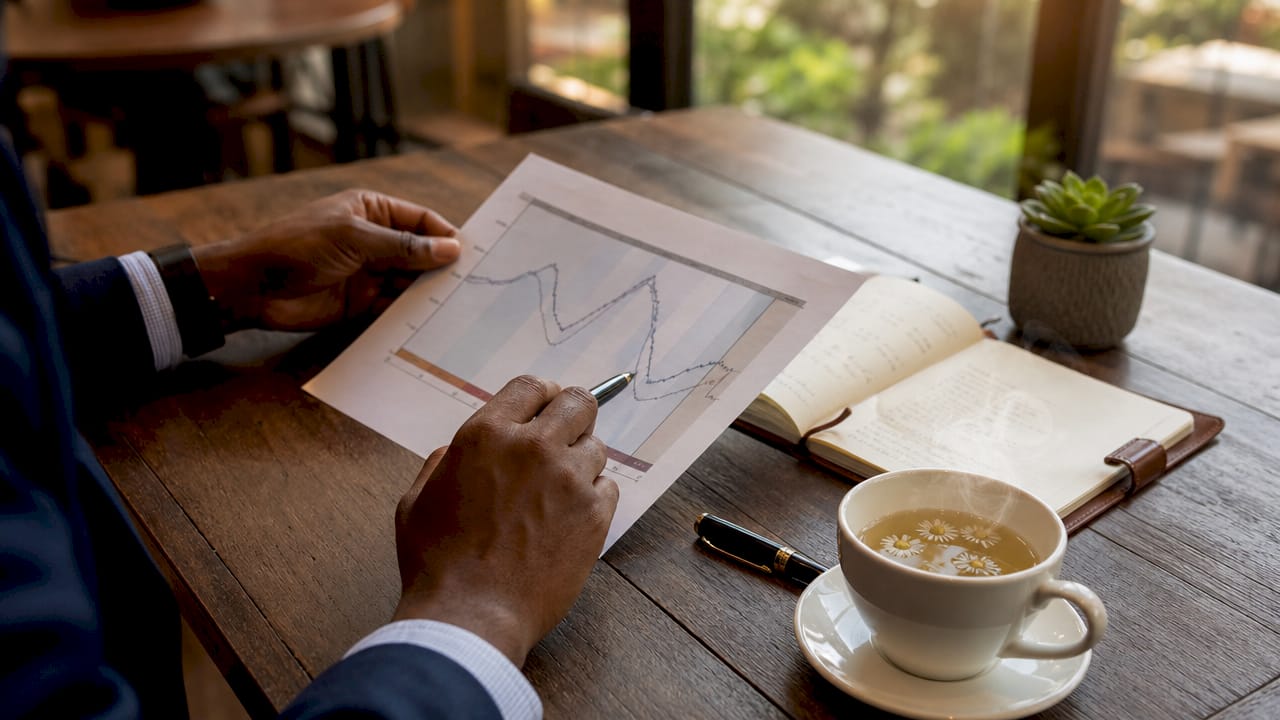 Consultant analyzing property market documents