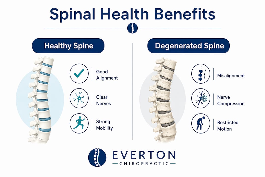 Infographic comparing healthy and degenerated spine benefits
