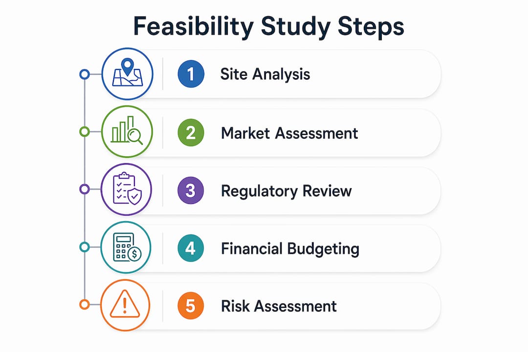 Infographic showing construction feasibility study steps