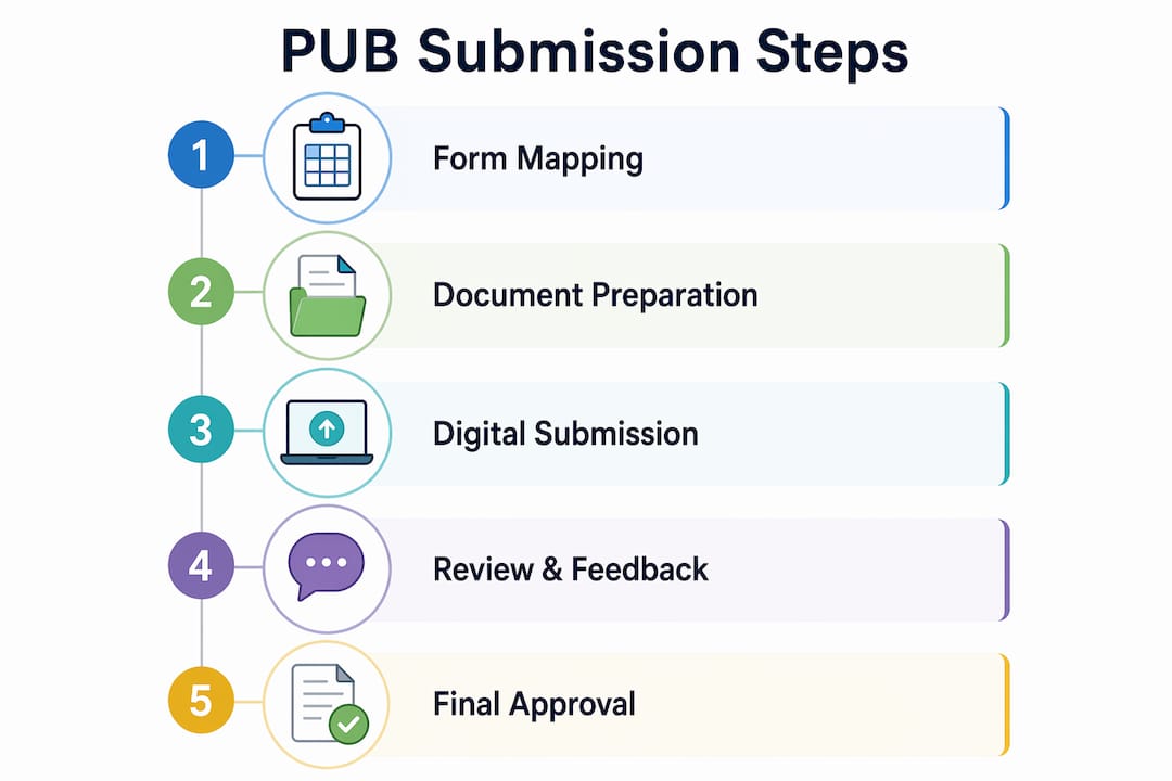 PUB Submission Singapore: A Developer's Compliance Guide Infographic illustrating PUB submission workflow steps