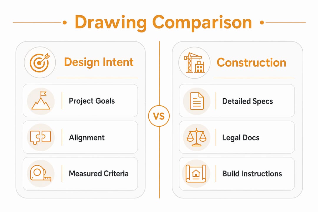 Infographic comparing design intent and construction drawings