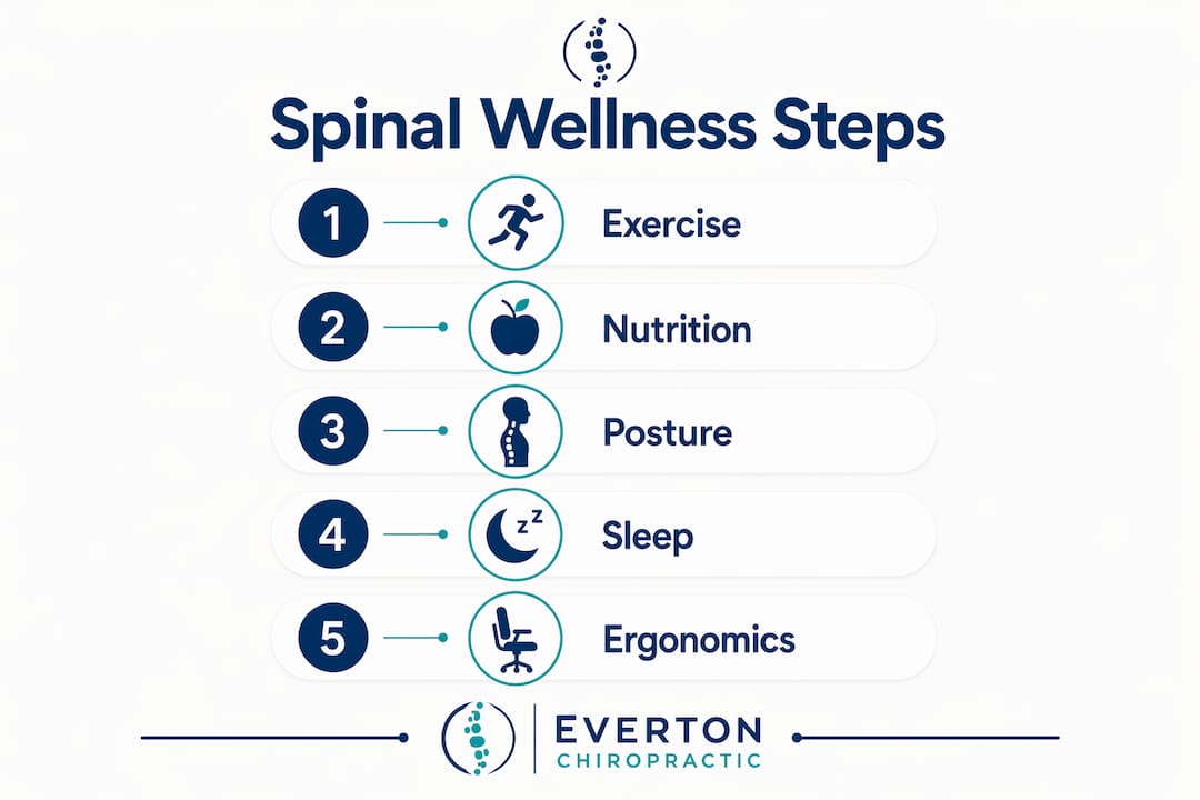 Infographic illustrating key steps to spinal wellness lifestyle