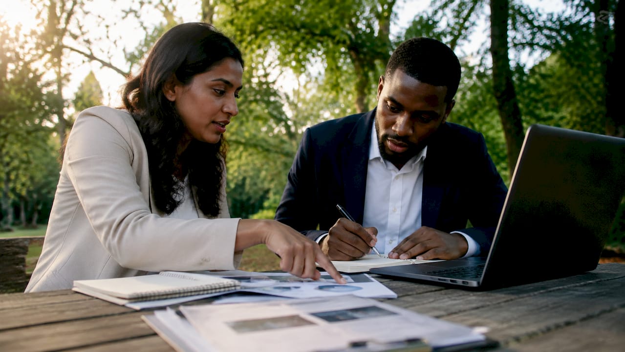 Diverse consultants preparing client brief together