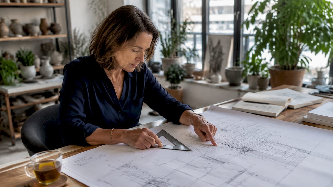 Engineer pointing at structural building plans