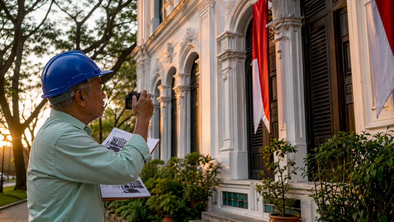 What Is URA in Singapore: Roles and Functions Architect inspecting heritage conservation in Chinatown