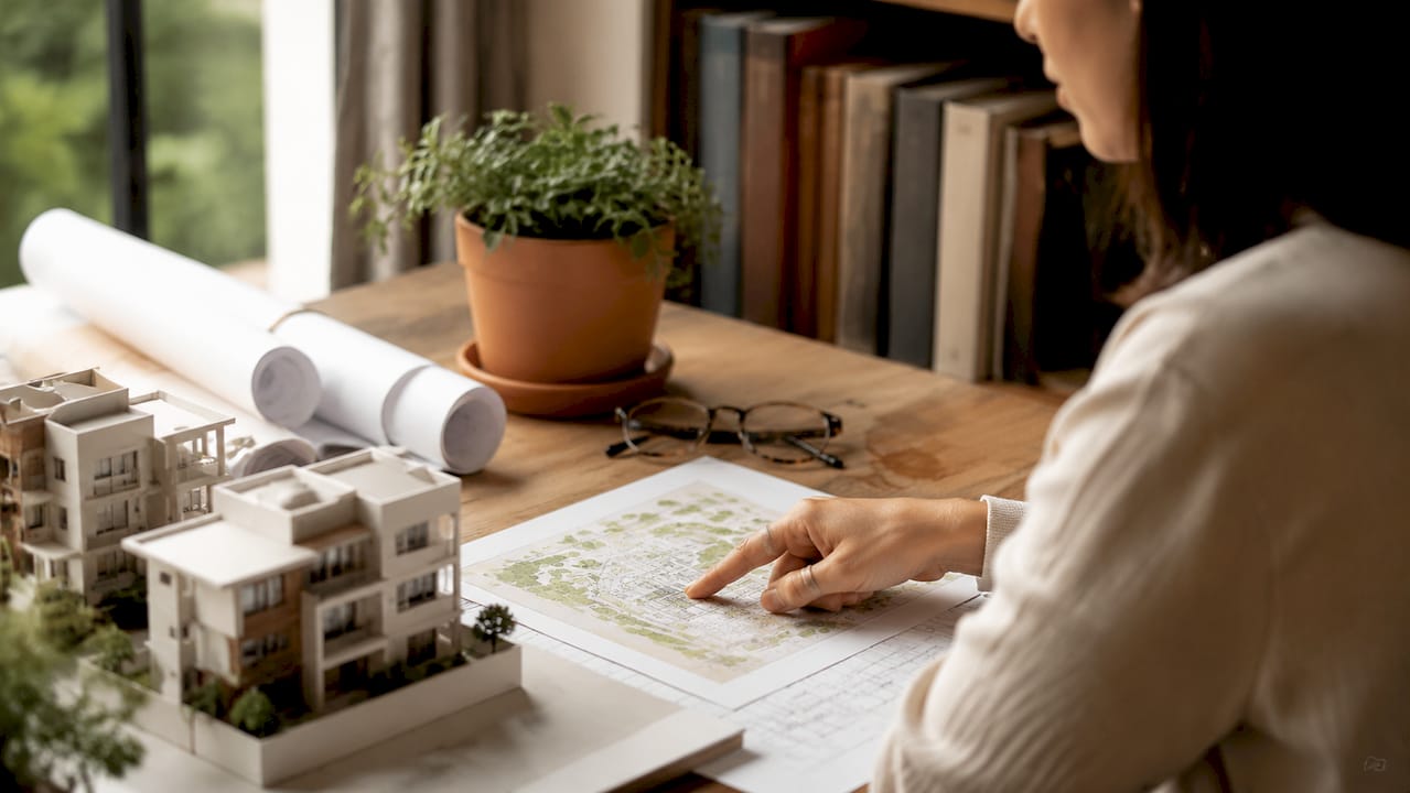 Overhead view of property expansion planning tools
