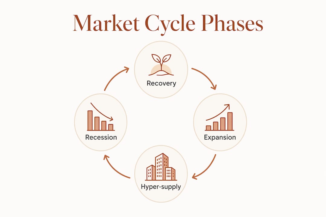Infographic illustrating property market cycle phases