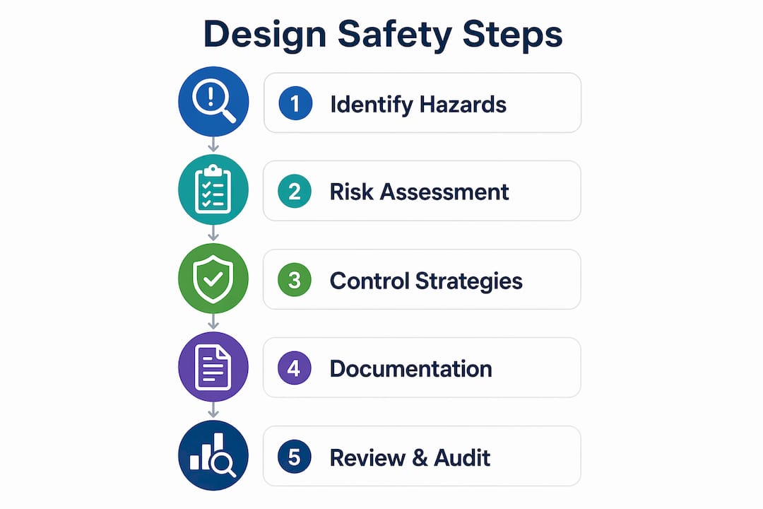 How to Ensure Design Safety in Construction Projects Infographic showing design safety steps in construction