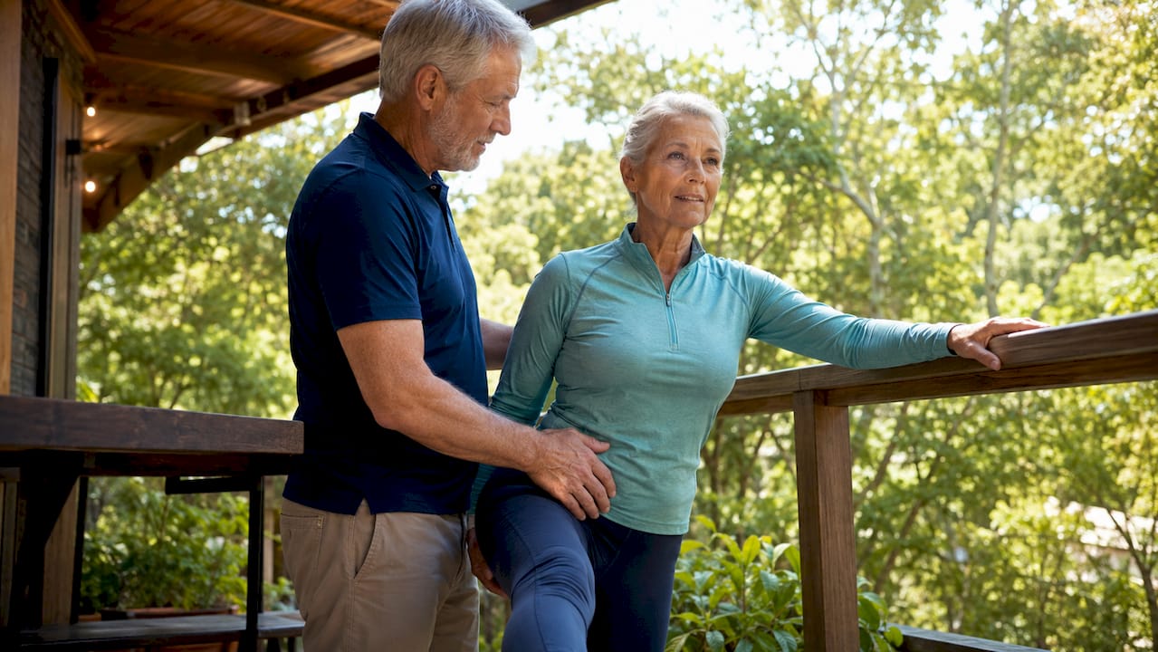 Chiropractor assisting senior with balance test