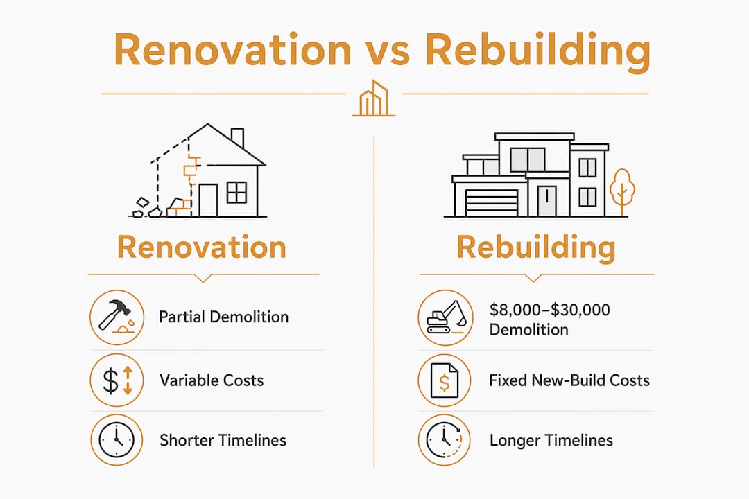 Infographic comparing renovation and rebuilding cost factors