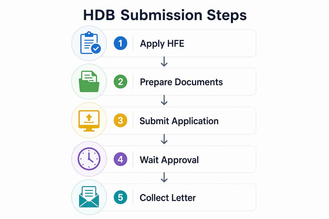 Infographic showing step-by-step HDB submission process