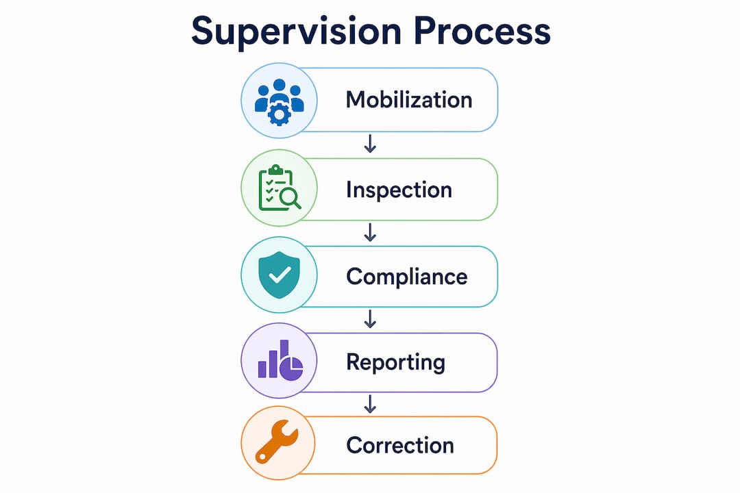 The Role of Supervision in Construction Projects Infographic showing construction supervision process steps