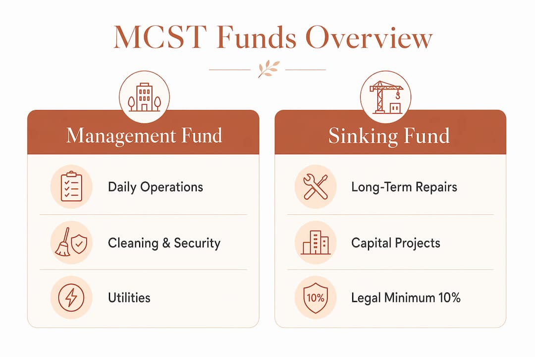 Infographic comparing MCST Management Fund and Sinking Fund