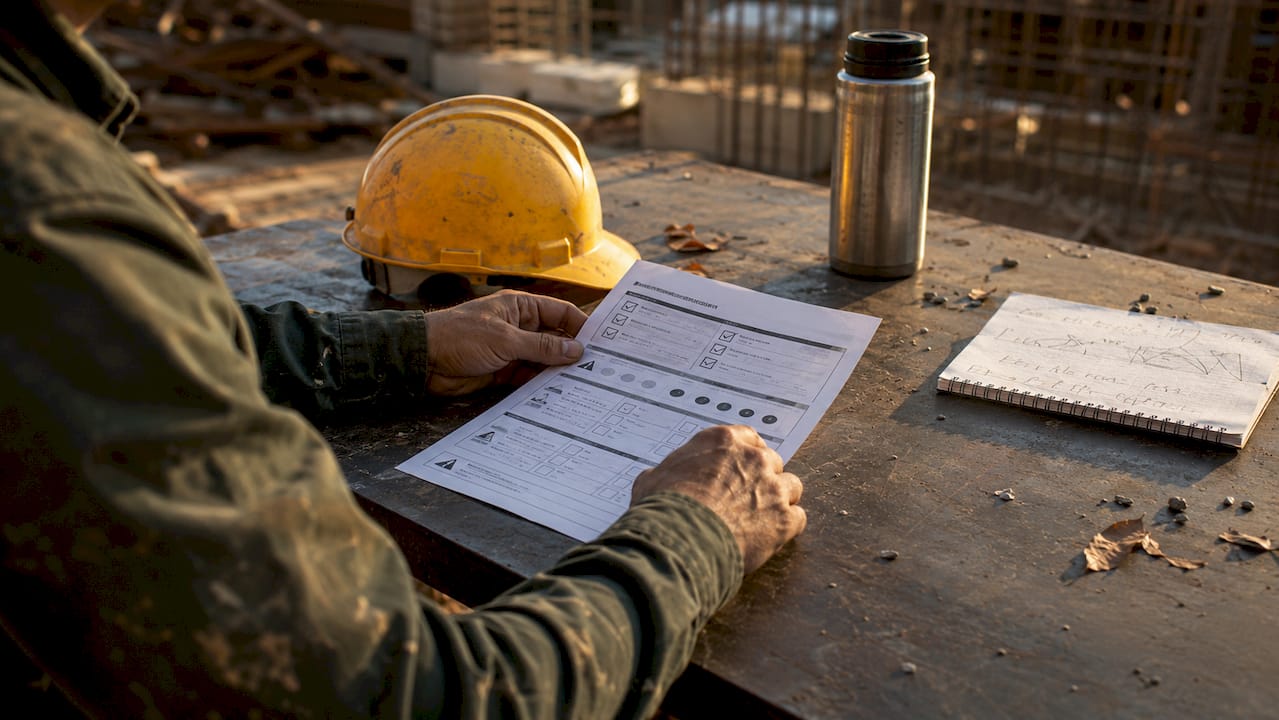 Why Risk Assessment in Construction Matters Hands holding construction hazard checklist