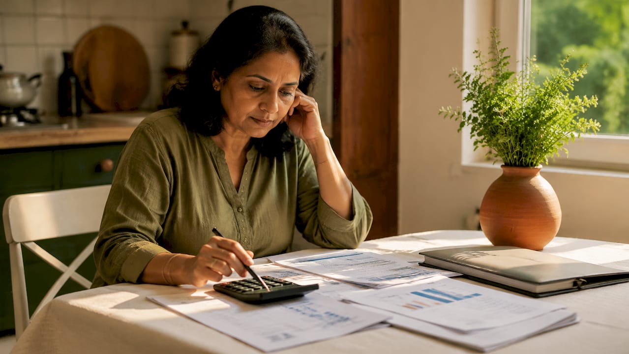 Hands calculating mortgage payments at home desk