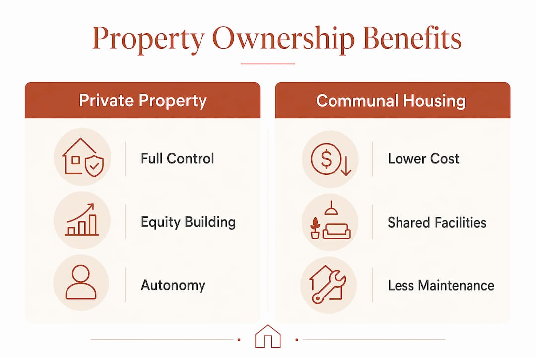 Infographic comparing private and communal housing benefits