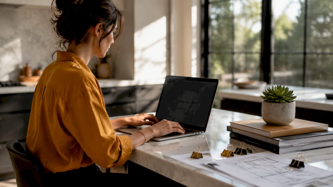 Architect typing on laptop using validation tool