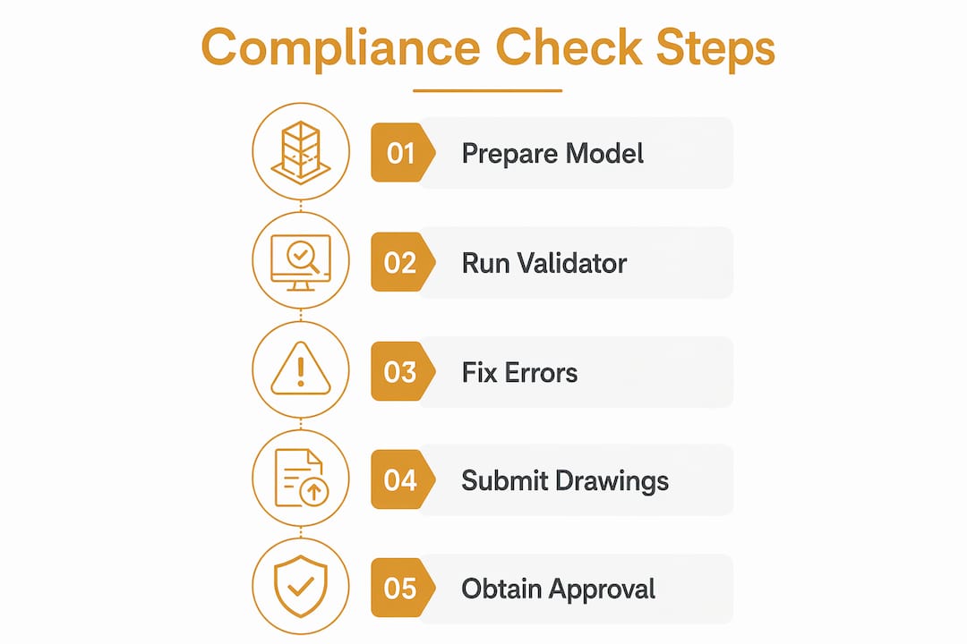 Infographic illustrating structural compliance check steps