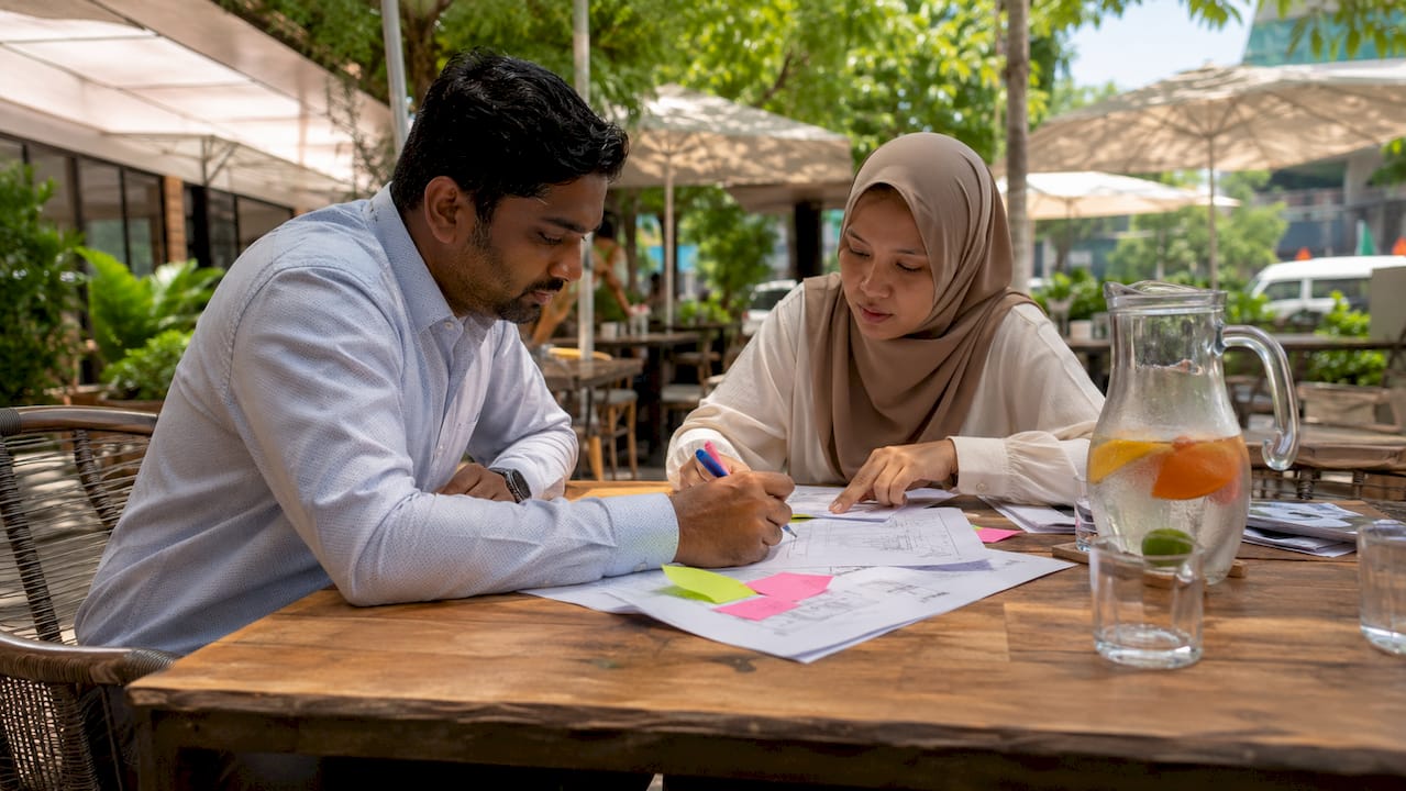 Architecture Approval Step by Step: Singapore 2026 Guide Two professionals reviewing architectural submission documents