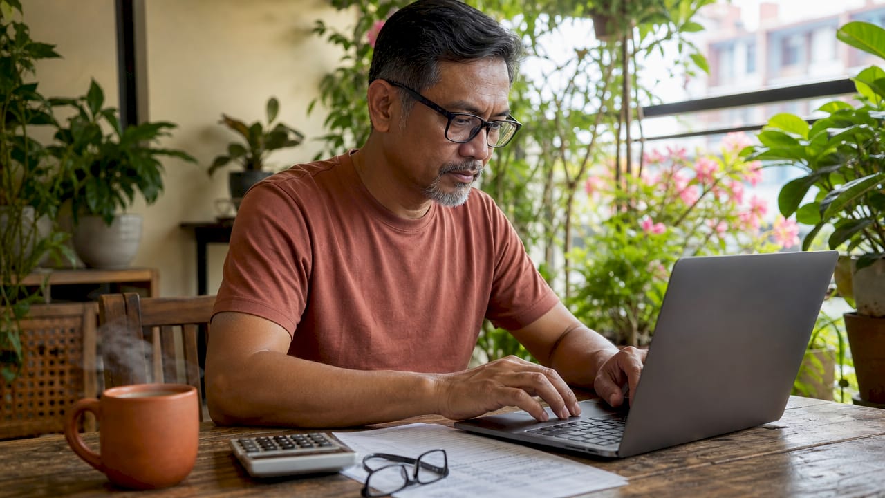 Man calculating finances for property purchase