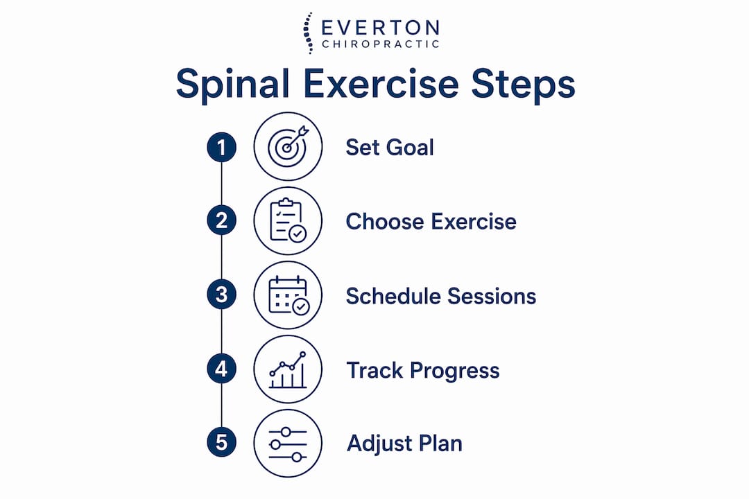 Infographic illustrating spinal exercise program steps