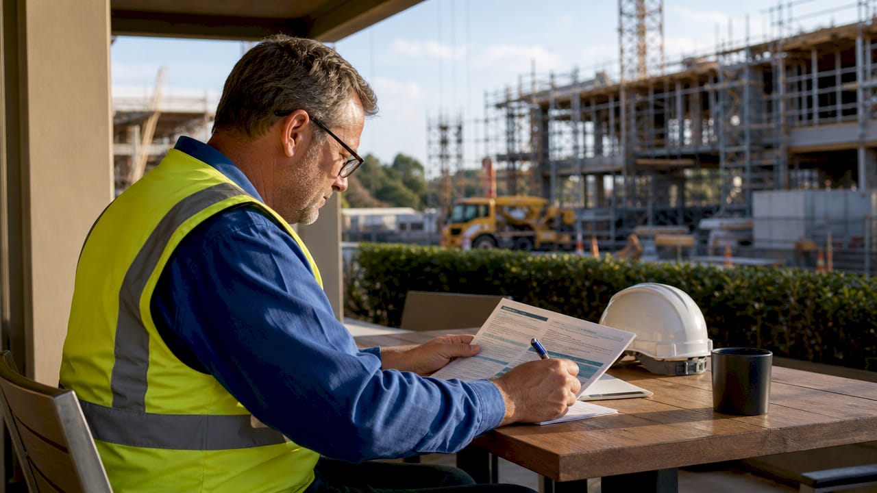 Safety officer reviewing workers compensation pamphlet