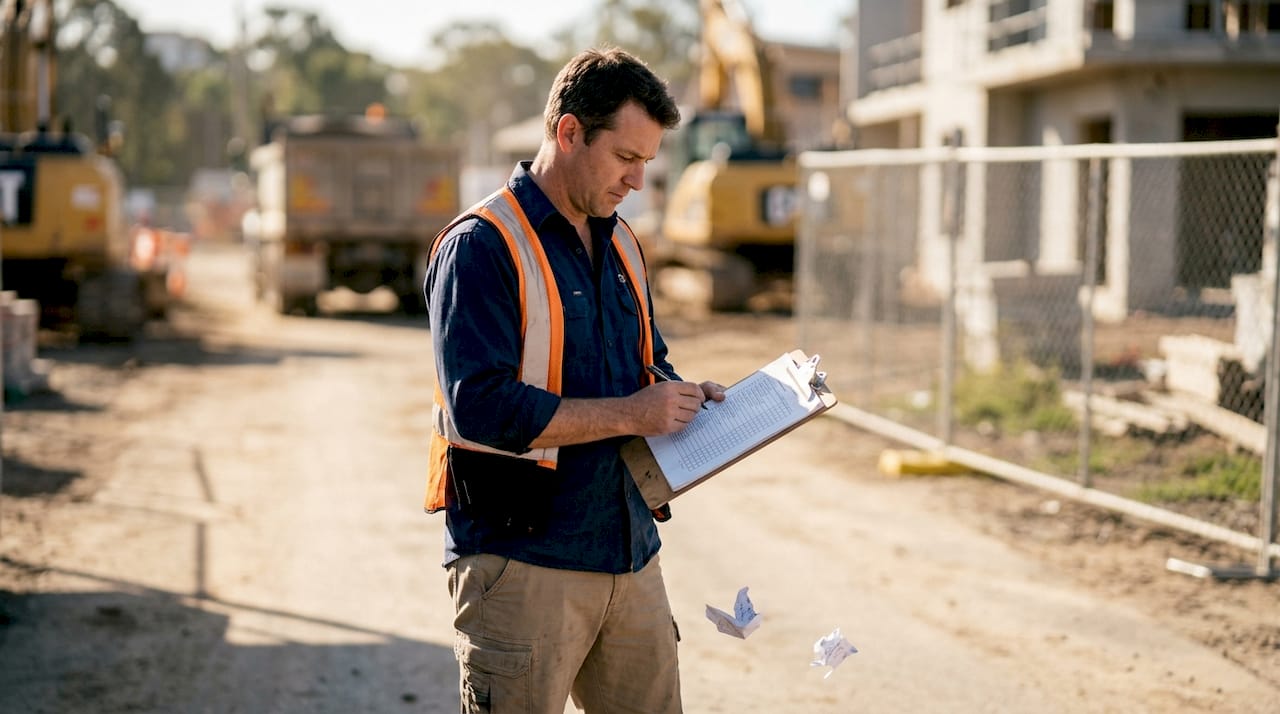 Close-up of safety officer reviewing checklist