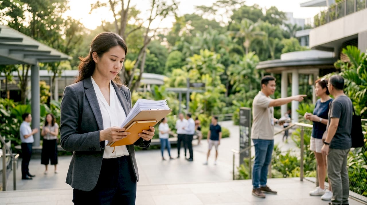 Architect submitting building plans at government office