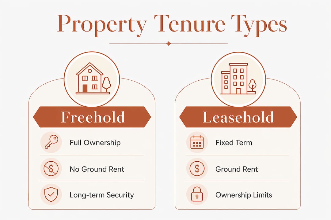 Infographic comparing freehold and leasehold property tenure