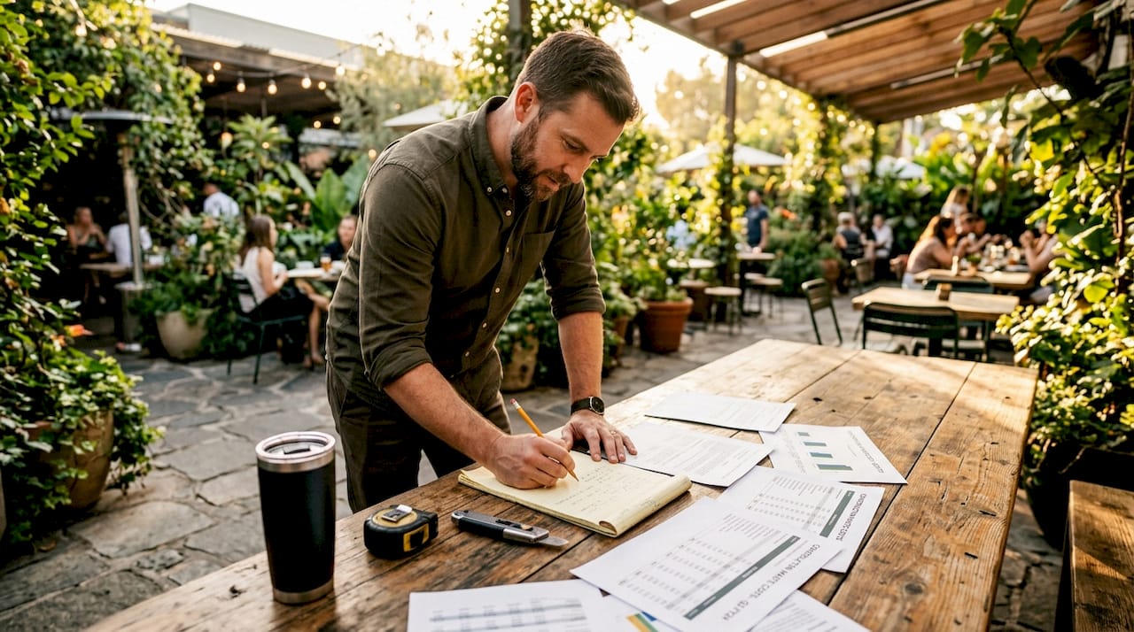 Manager reviewing financial reports on waste savings
