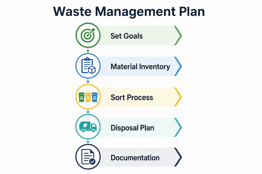 Infographic illustrating construction waste management plan steps