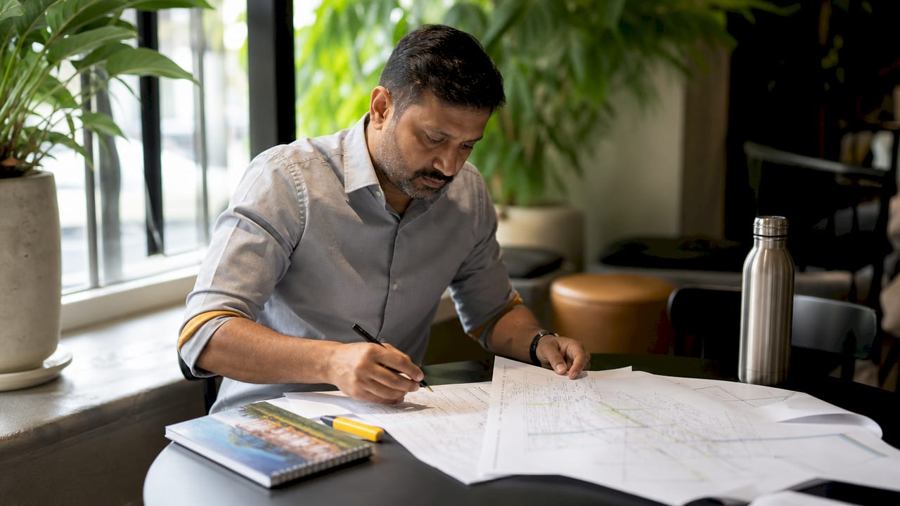 Engineer reading coordination queries at desk