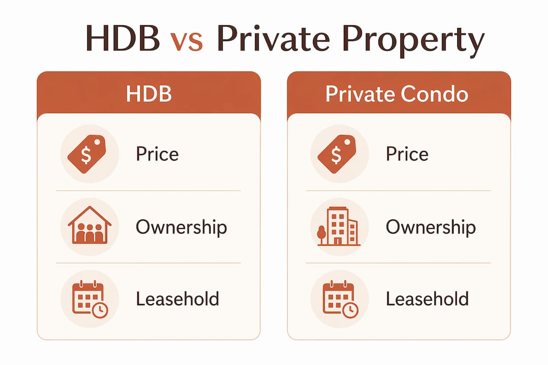 Infographic comparing HDB flats and private condos in Singapore