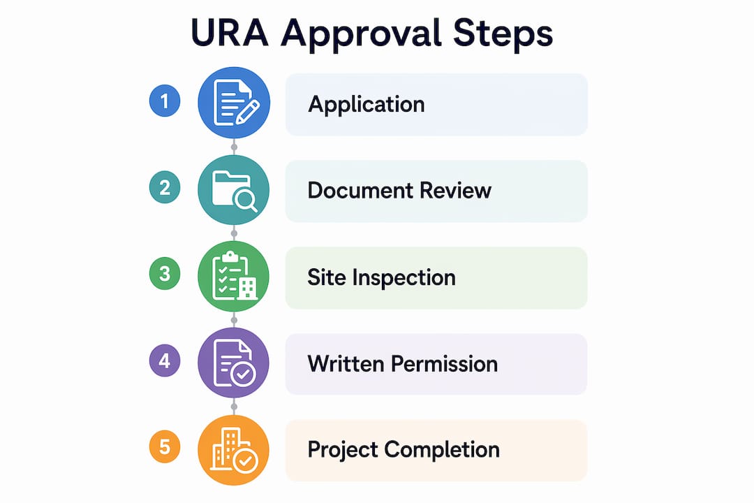 Infographic illustrating URA approval process steps