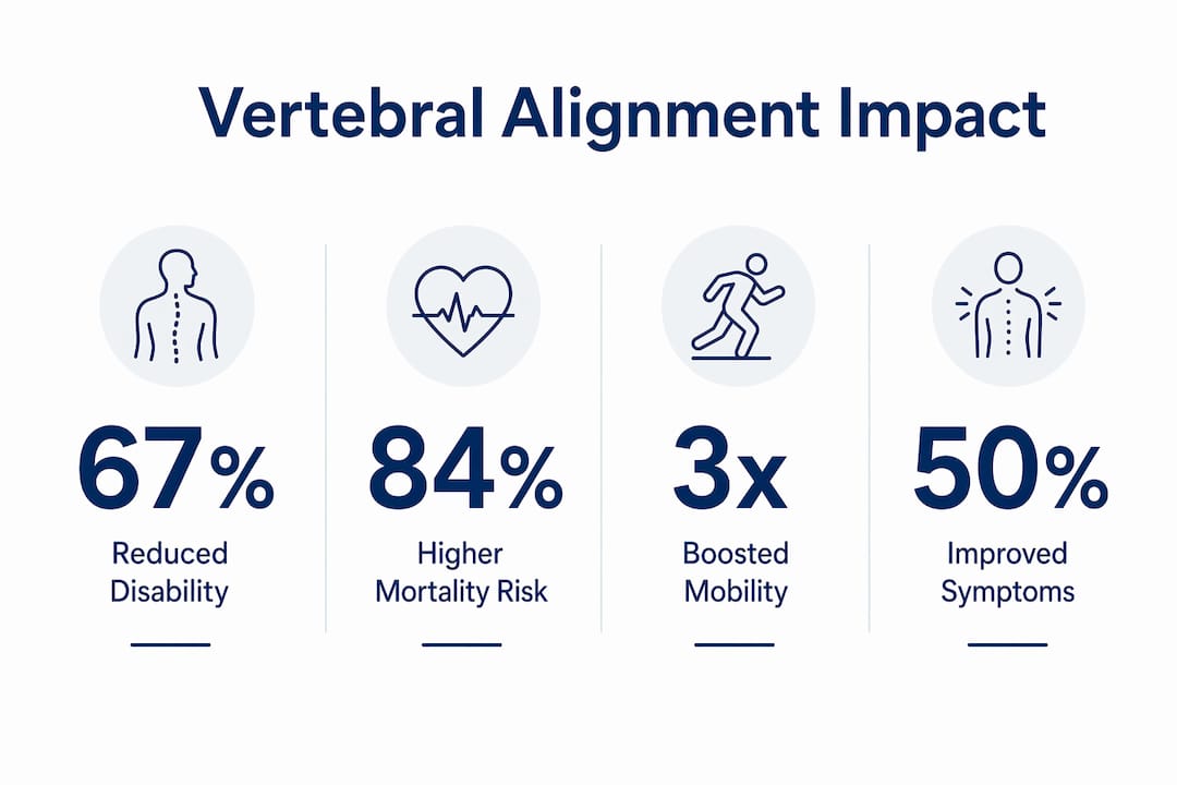 Infographic showing vertebral alignment impact with key statistics