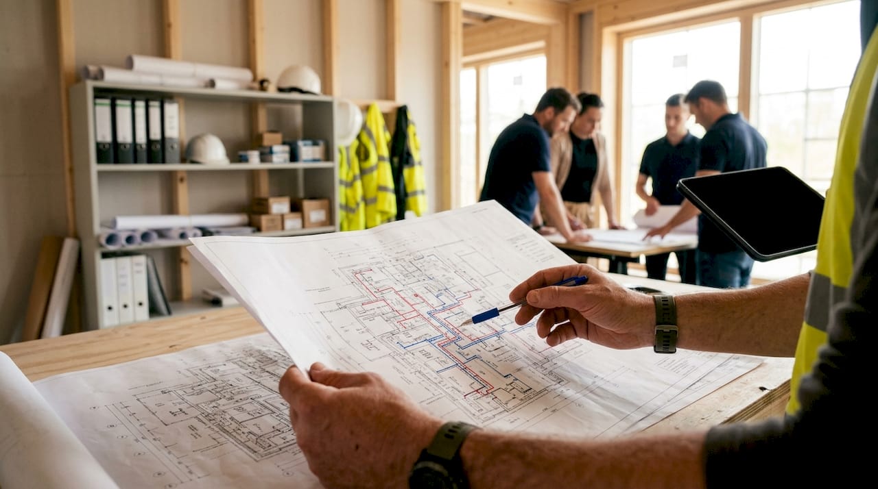 M&E Engineering Documentation Guide for Singapore Projects Close-up of hands reviewing as-built drawings
