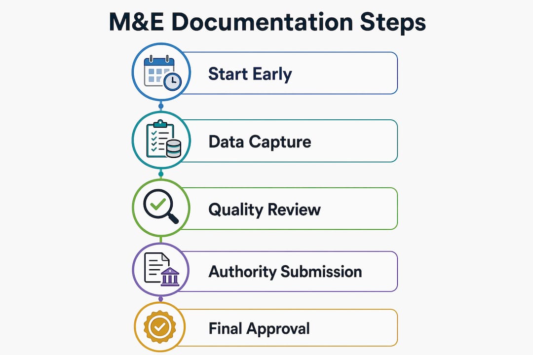 M&E Engineering Documentation Guide for Singapore Projects Infographic illustrating ME documentation preparation steps