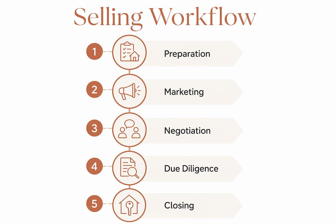 Infographic showing steps in commercial property selling workflow