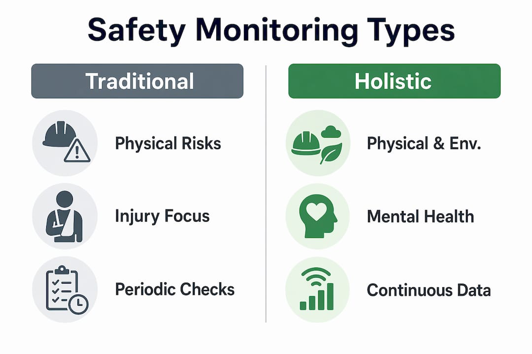 Infographic comparing traditional and holistic safety monitoring