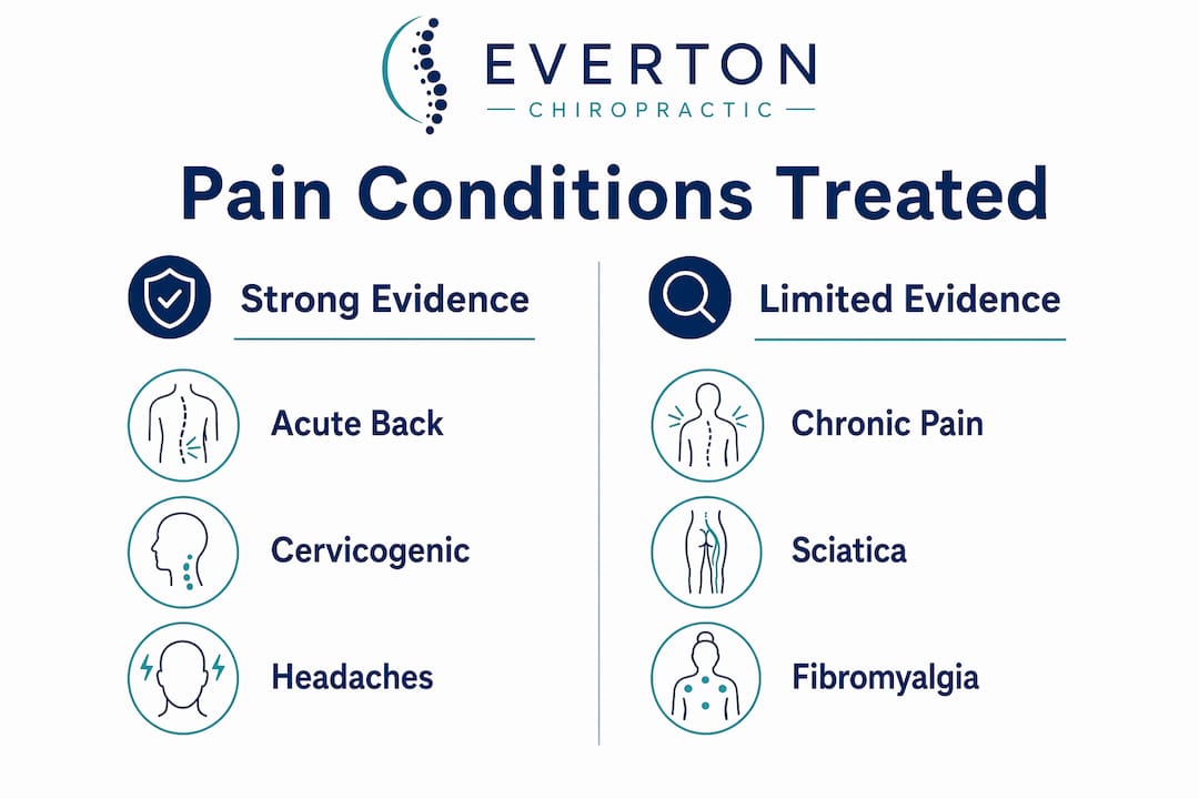 Infographic comparing pain conditions treated by spinal adjustments