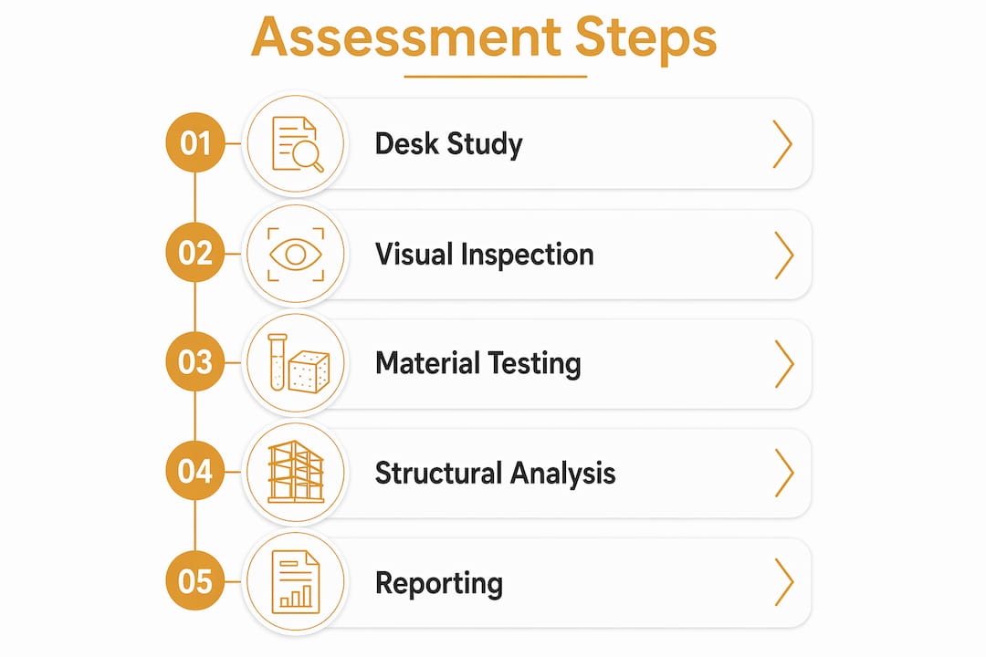 Infographic showing public building structural assessment steps