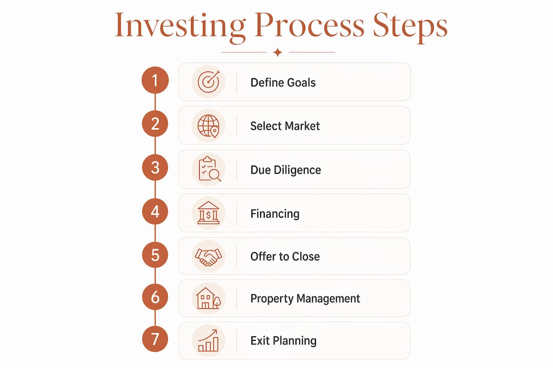Infographic showing step-by-step real estate investing process