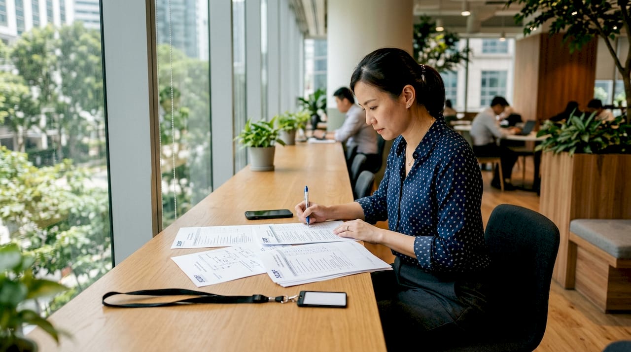 SCDF Fire Safety: A Compliance Guide for Singapore Developers Hands reviewing fire safety approval documents