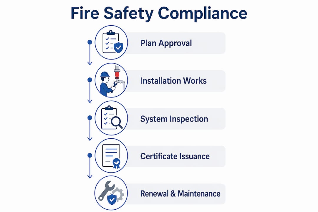 SCDF Fire Safety: A Compliance Guide for Singapore Developers Vertical flow infographic illustrating SCDF fire safety process