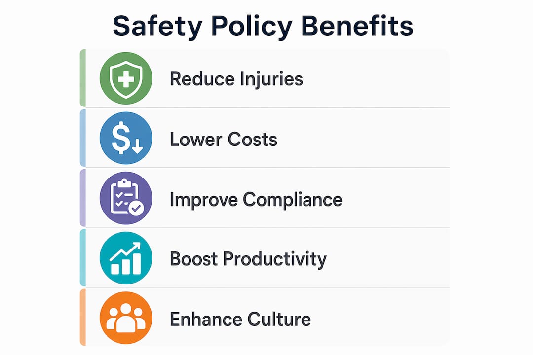 Infographic illustrating five key safety policy benefits