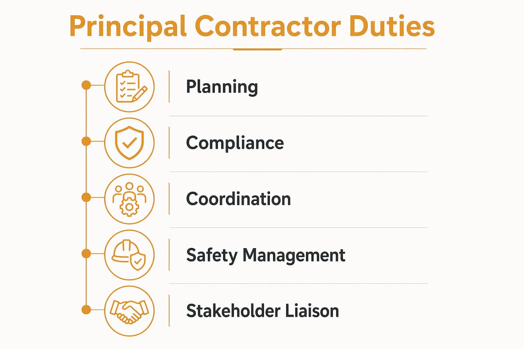 Infographic illustrating principal contractor duties steps