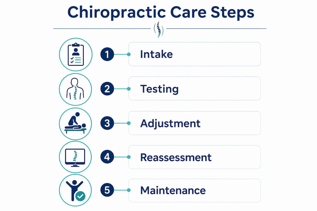 Infographic showing chiropractic care steps for fitness enthusiasts