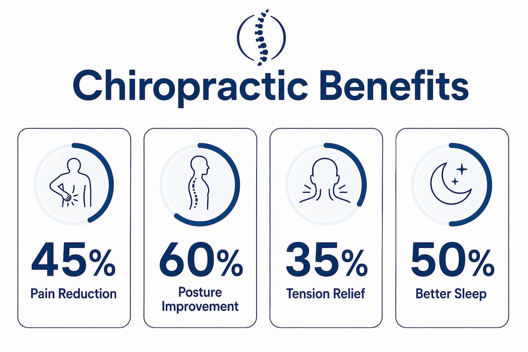 Infographic showing key chiropractic care benefits for desk workers